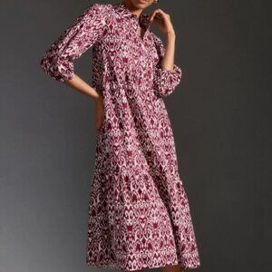 Bettina Tiered Midi Shirt Dress by Maeve in Wine in X-Small Petite (XSP)